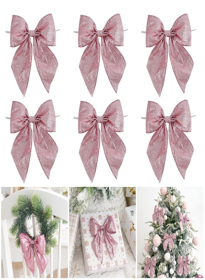 AIMUDI Pink Glitter Wired Ribbon Bows with Twist Tie 5.5" Premade Metallic Christmas Bows for Gift Wrapping, Wreath, Garland, Holiday Crafts Party Home Outdoor Christmas Tree Decorations, 12 PCs - Image 1